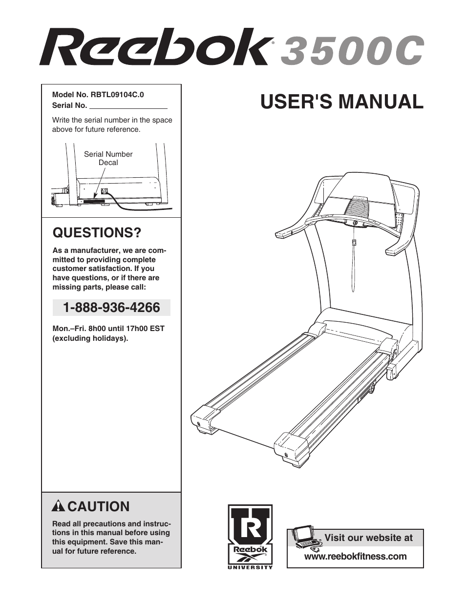 Reebok Fitness 3500C RBTL09104C.0 User Manual | 34 pages