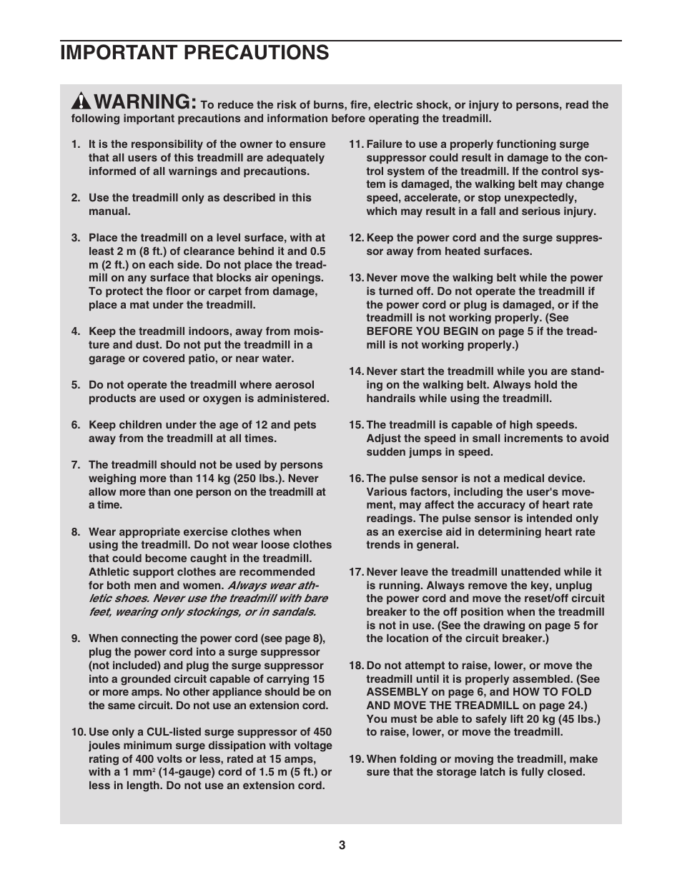 Warning, Important precautions | Reebok Fitness 3500C RBTL09104C.0 User Manual | Page 3 / 34