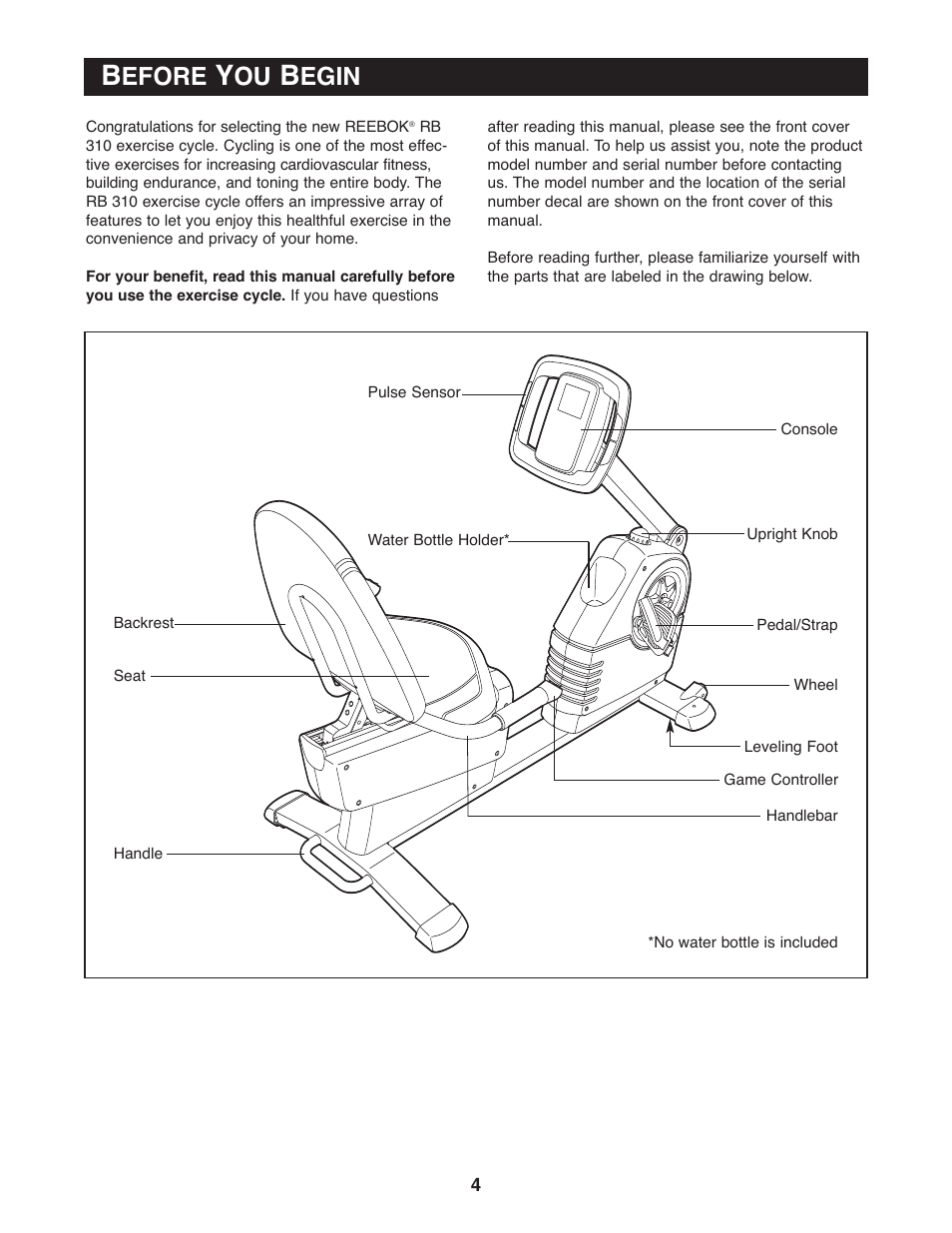 Efore, Egin | Reebok Fitness RB 310 30711.0 User Manual | Page 4 / 24