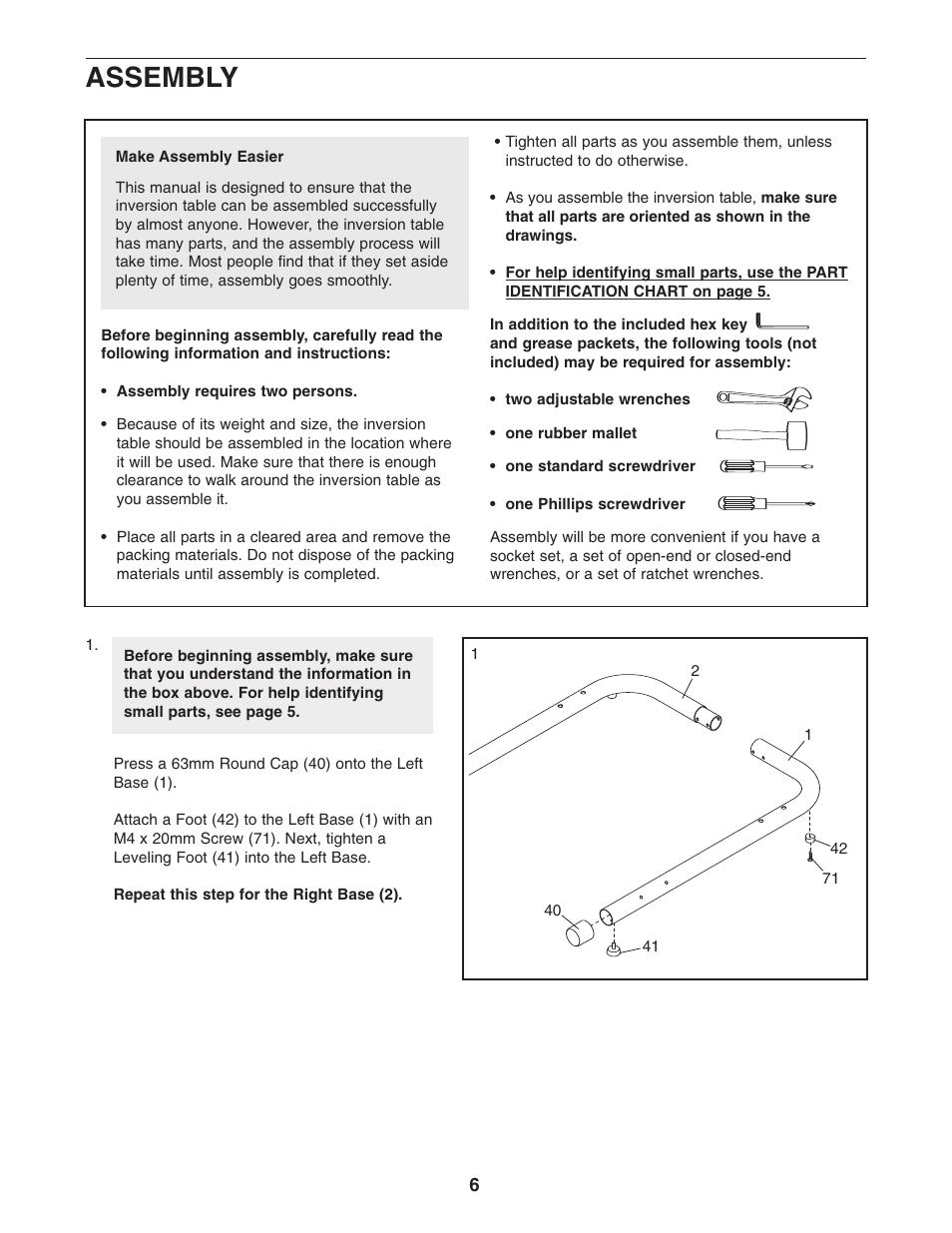 Assembly | Reebok Fitness inversion table RBBE1996.1 User Manual | Page 6 / 20