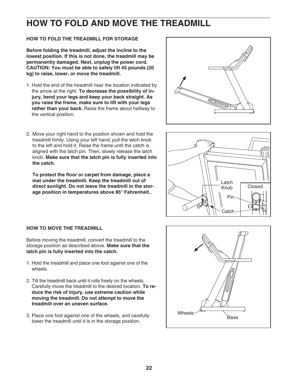 How to fold and move the treadmill | Reebok Fitness RBTL19605.0 User Manual | Page 22 / 30