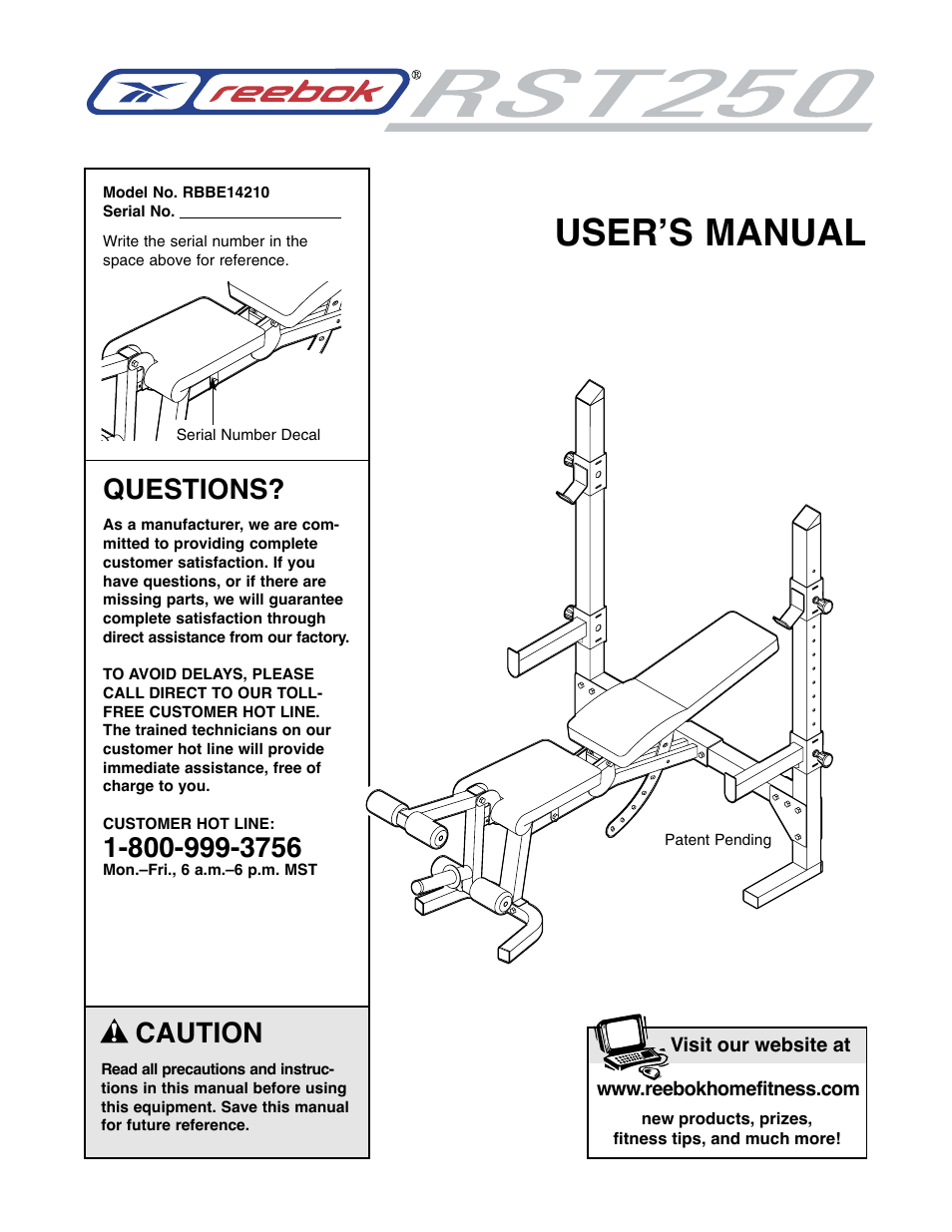 Reebok Fitness weight bench RBBE14210 User Manual | 16 pages