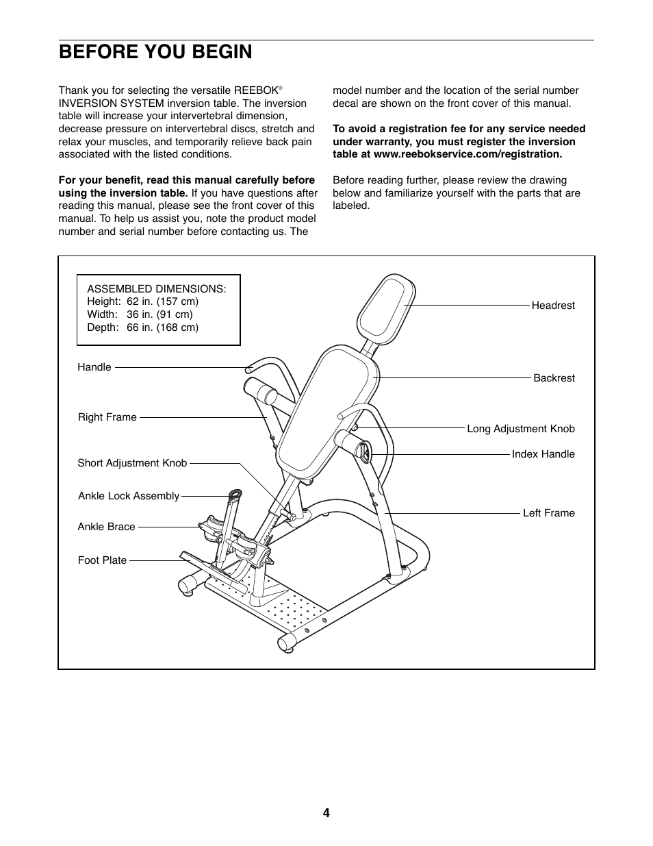 Before you begin | Reebok Fitness RBBE1996.5 User Manual | Page 4 / 20