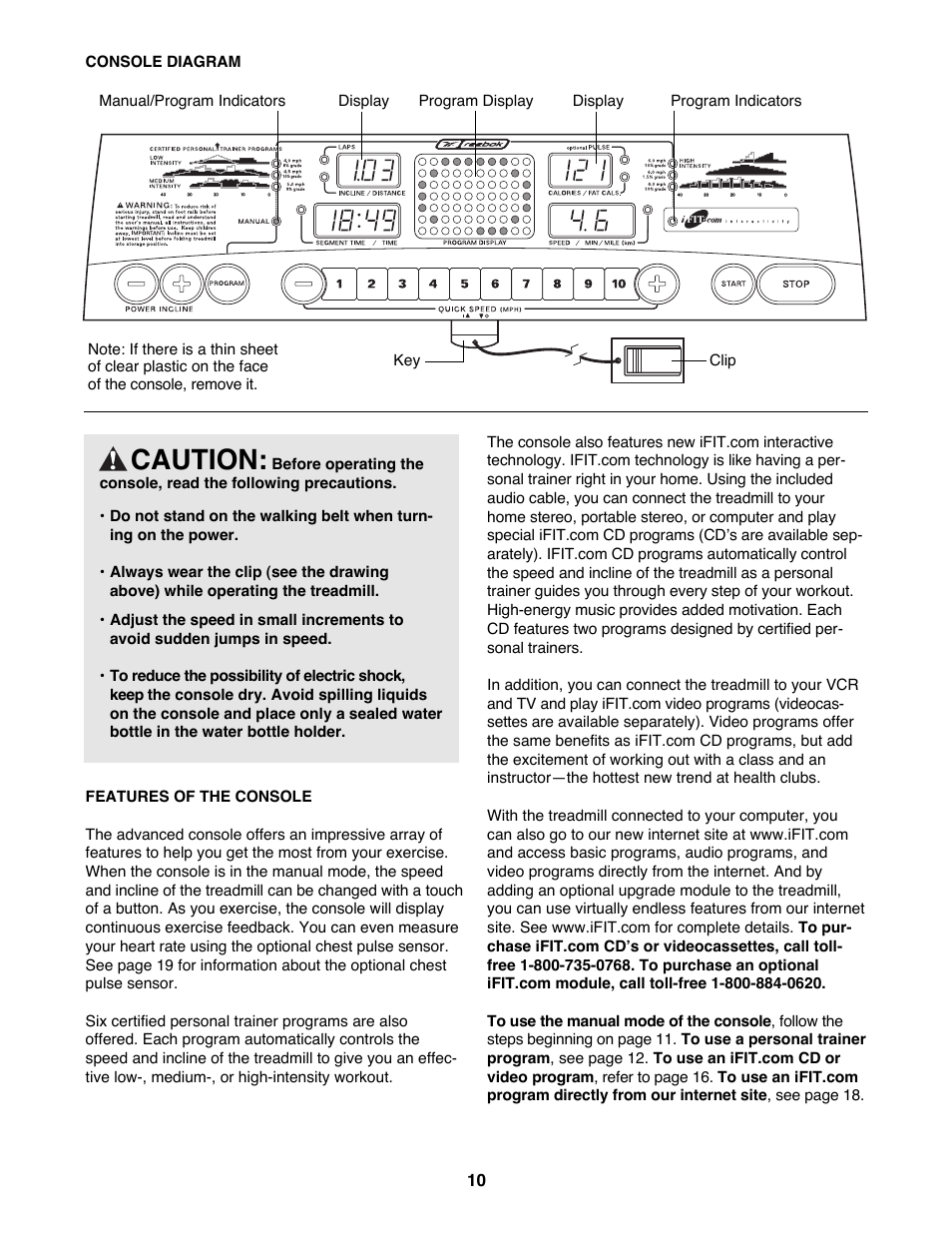 Caution | Reebok Fitness RTX455 RBTL09500 User Manual | Page 10 / 34