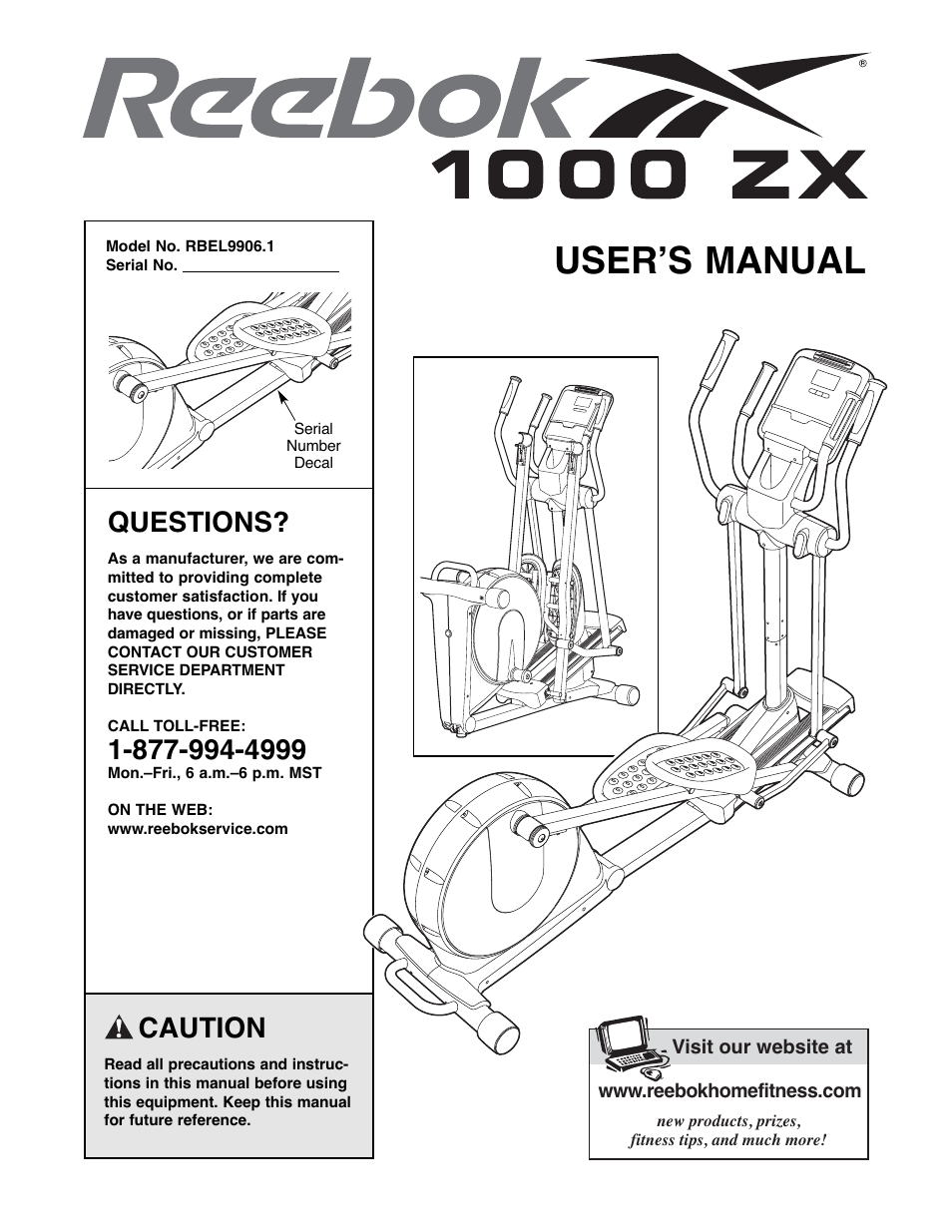 Reebok Fitness 1000 ZX elliptical exerciser RBEL9906.1 User Manual | 28 pages