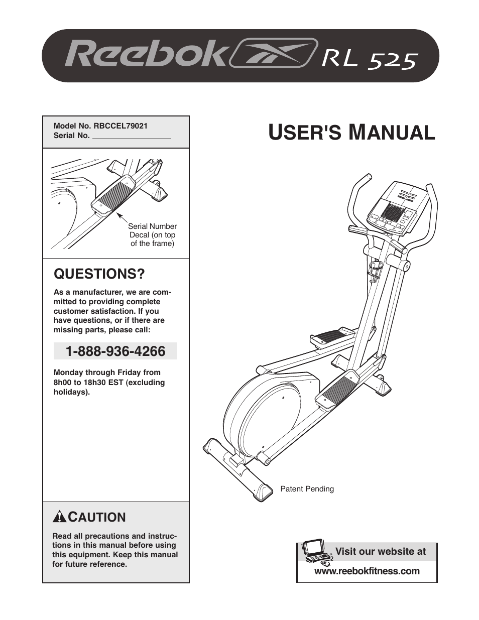 Reebok Fitness RL 525 RBCCEL79021 User Manual | 28 pages