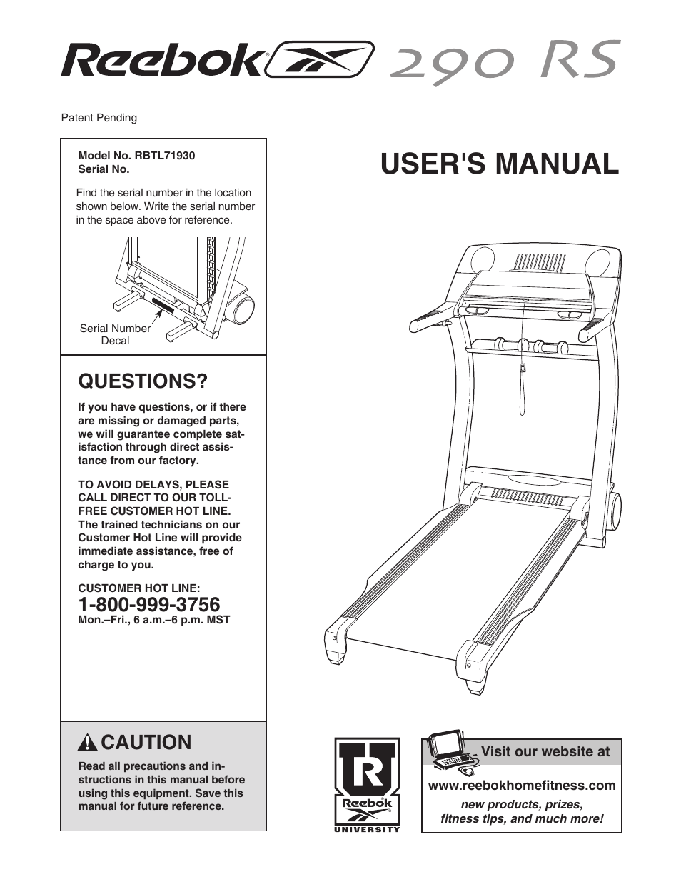 Reebok Fitness 290 RS RBTL71930 User Manual | 30 pages