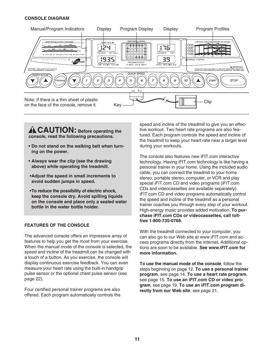 Caution | Reebok Fitness 290 RS RBTL71930 User Manual | Page 11 / 30