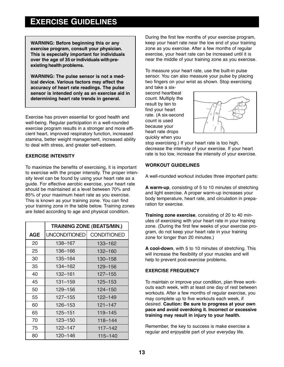 Xercise, Uidelines | Reebok Fitness CYC4 User Manual | Page 13 / 16