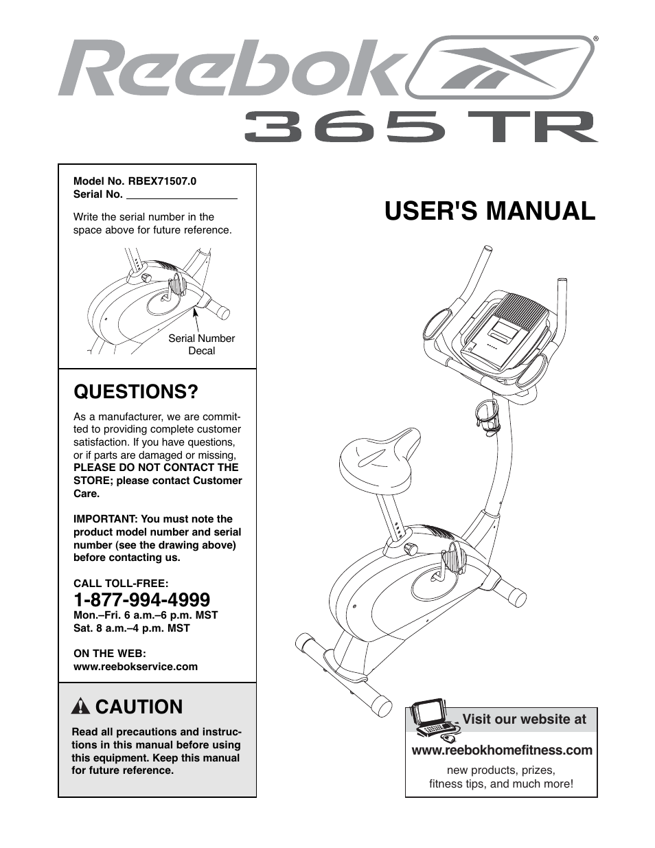 Reebok Fitness 365 TR exercise cycle RBEX71507.0 User Manual | 20 pages