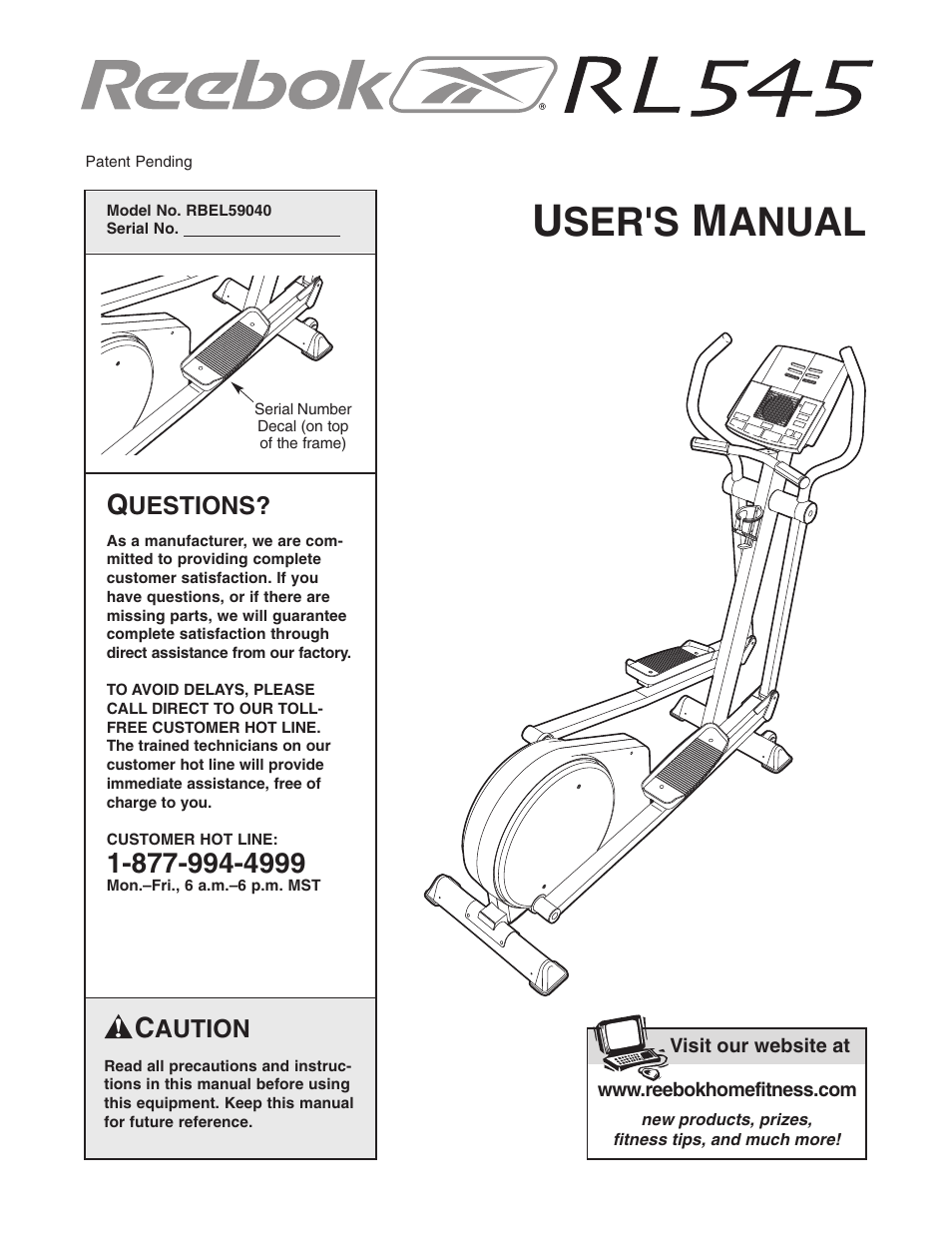 Reebok Fitness elliptical exerciser RBEL59040 User Manual | 28 pages
