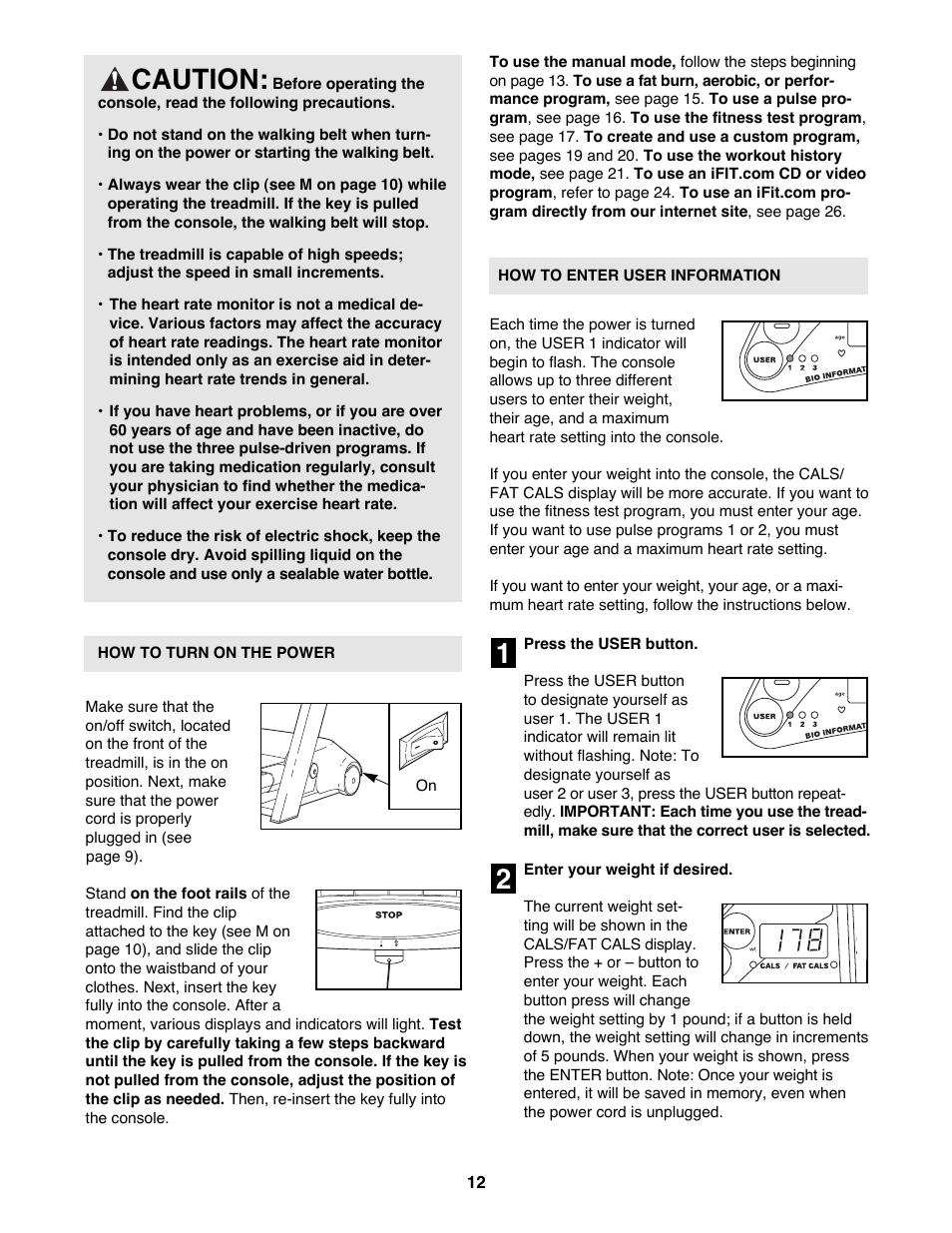 Caution | Reebok Fitness RBTL19900 User Manual | Page 12 / 38