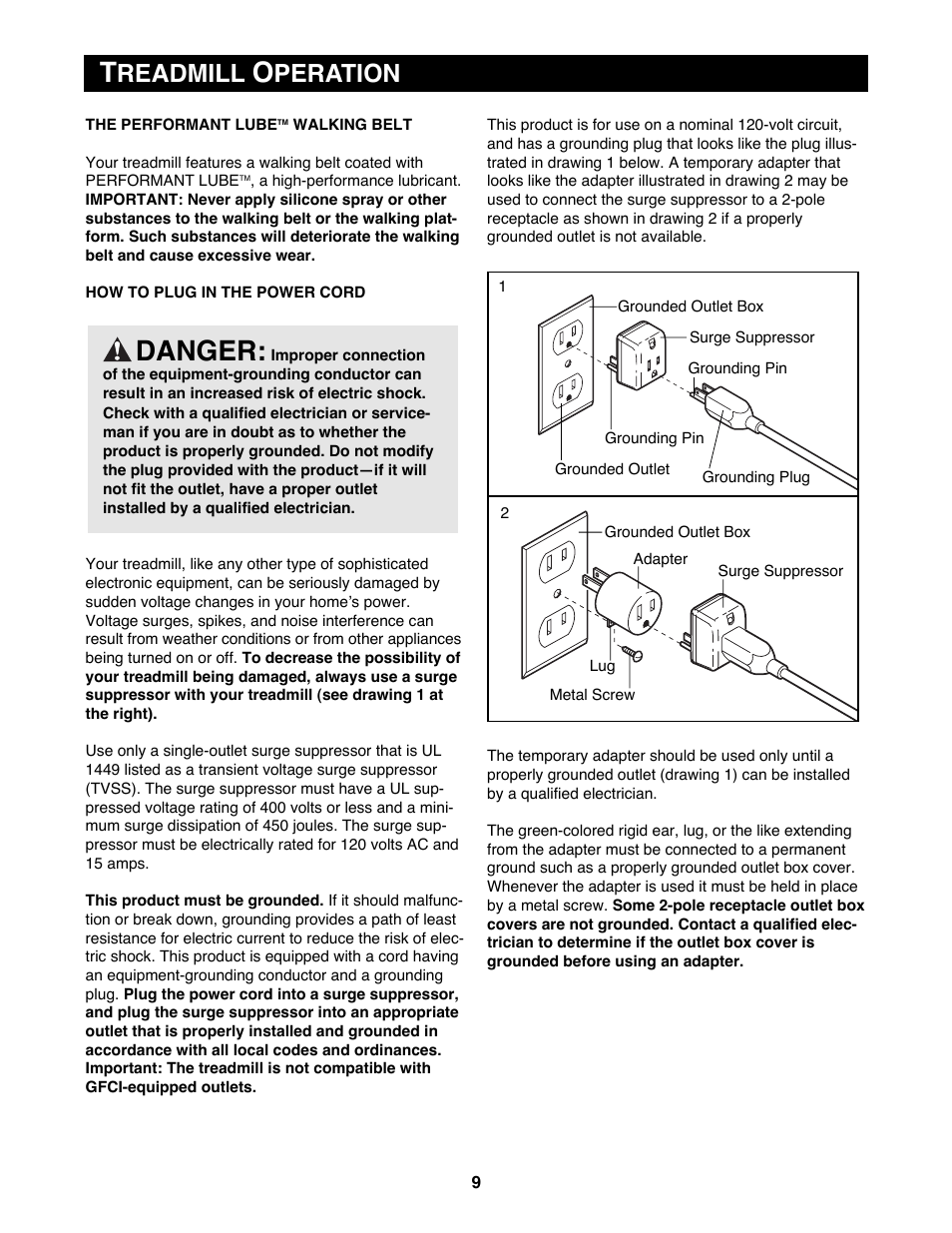 Danger, Readmill, Peration | Reebok Fitness RBTL19900 User Manual | Page 9 / 38