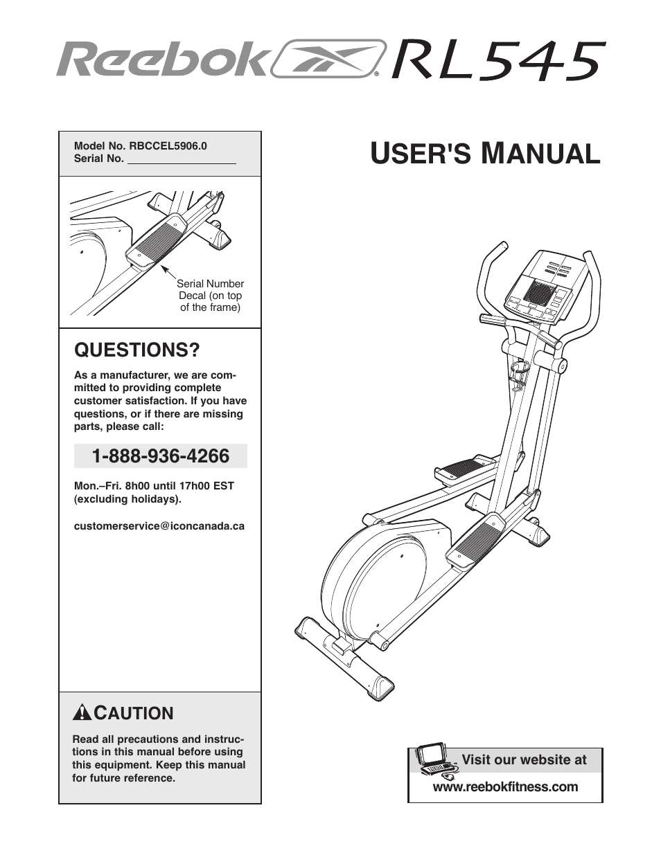 Reebok Fitness RL 545 elliptical exerciser RBCCEL5906.0 User Manual | 28 pages