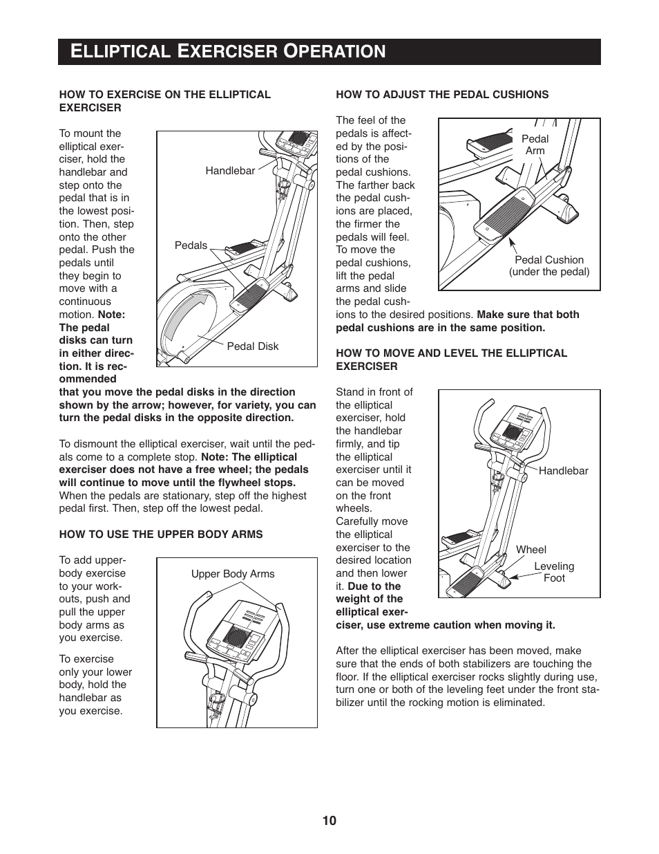 Lliptical, Xerciser, Peration | Reebok Fitness RL 545 elliptical exerciser RBCCEL5906.0 User Manual | Page 10 / 28