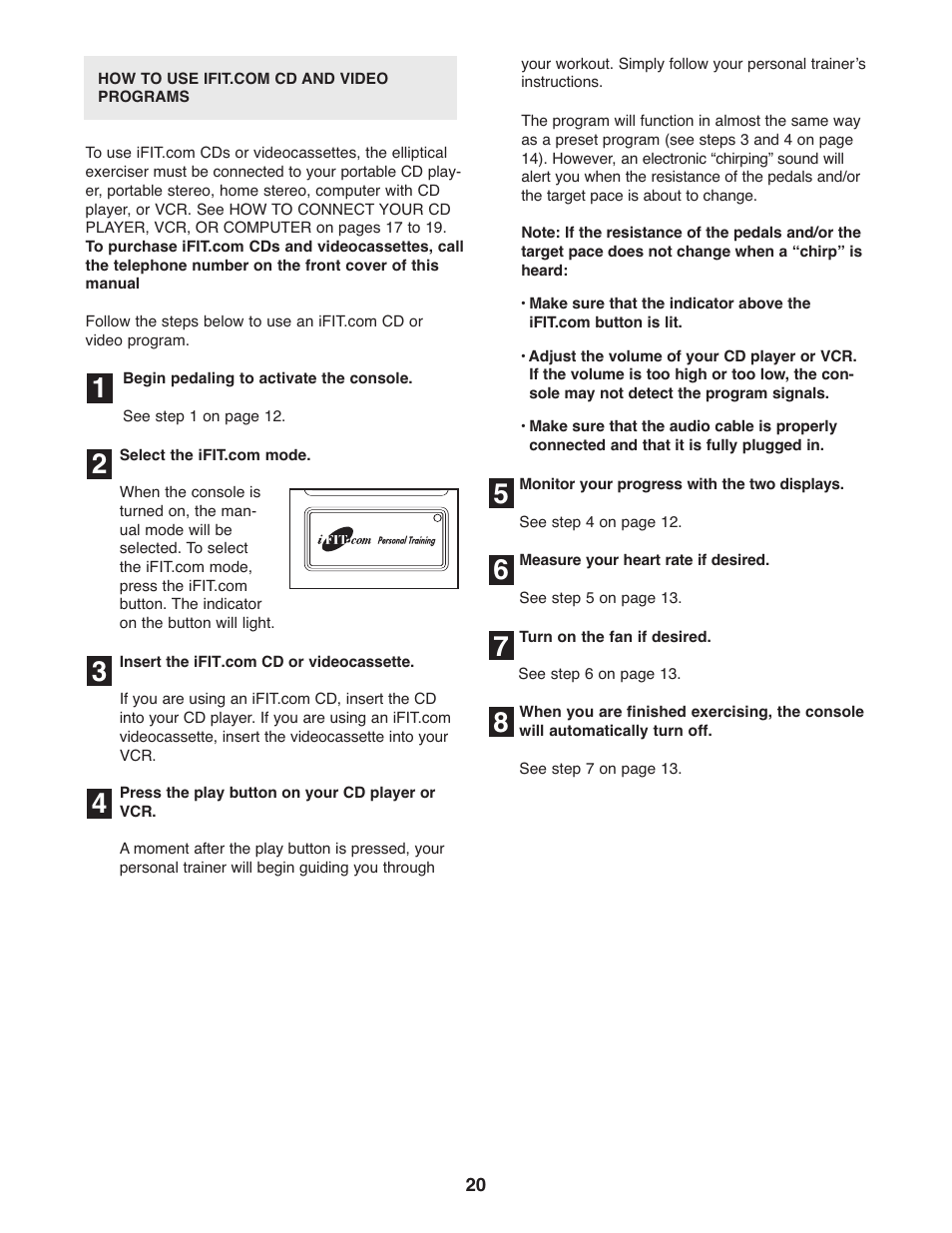 Reebok Fitness RL 545 elliptical exerciser RBCCEL5906.0 User Manual | Page 20 / 28