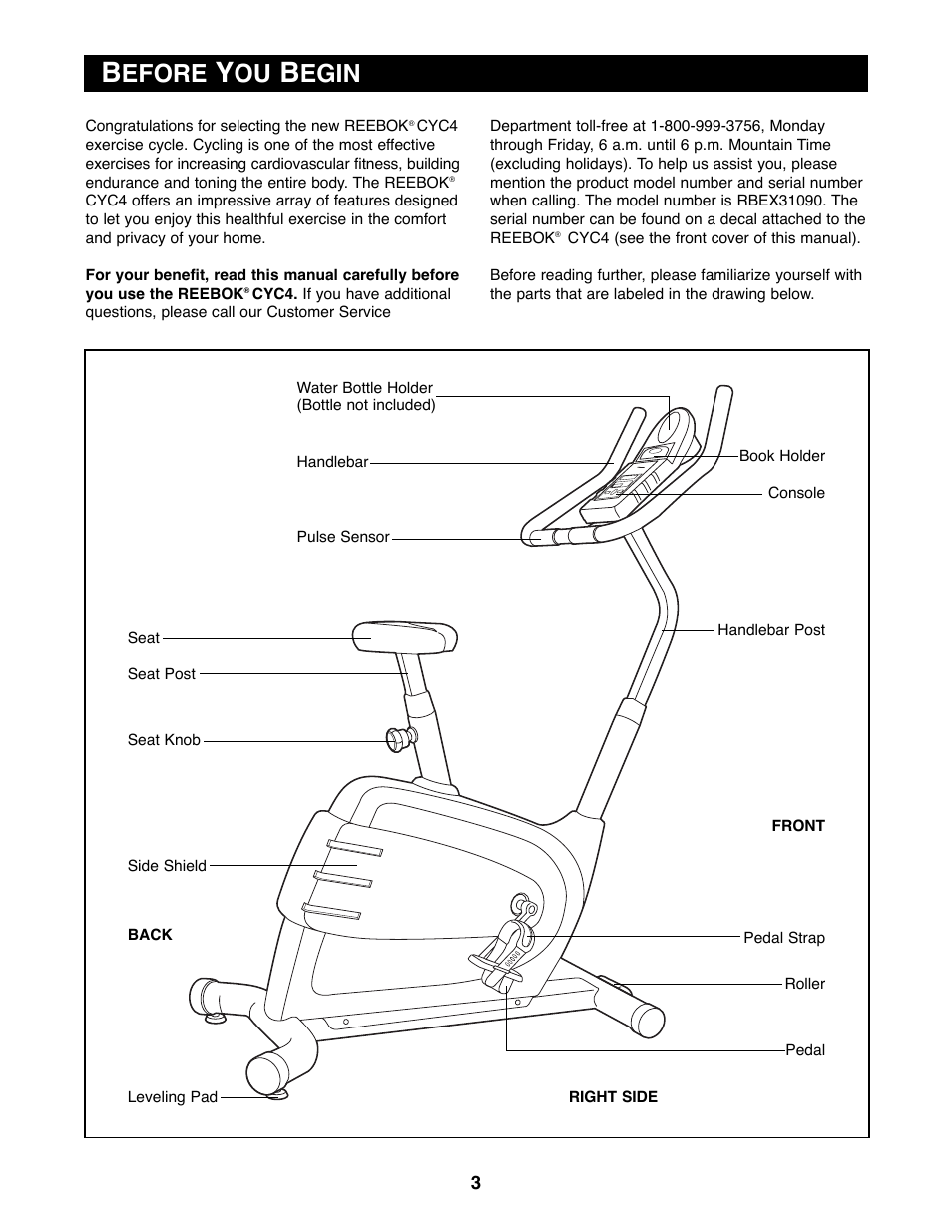 Efore, Egin | Reebok Fitness RBEX31090 User Manual | Page 3 / 16