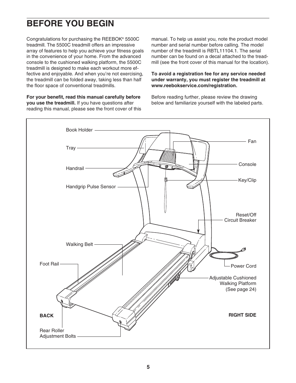 Before you begin | Reebok Fitness 5500C RBTL11104.1 User Manual | Page 5 / 34