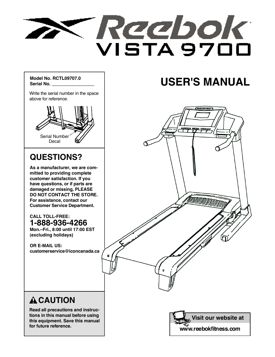 Reebok Fitness VISTA 9700 RCTL09707.0 User Manual | 40 pages