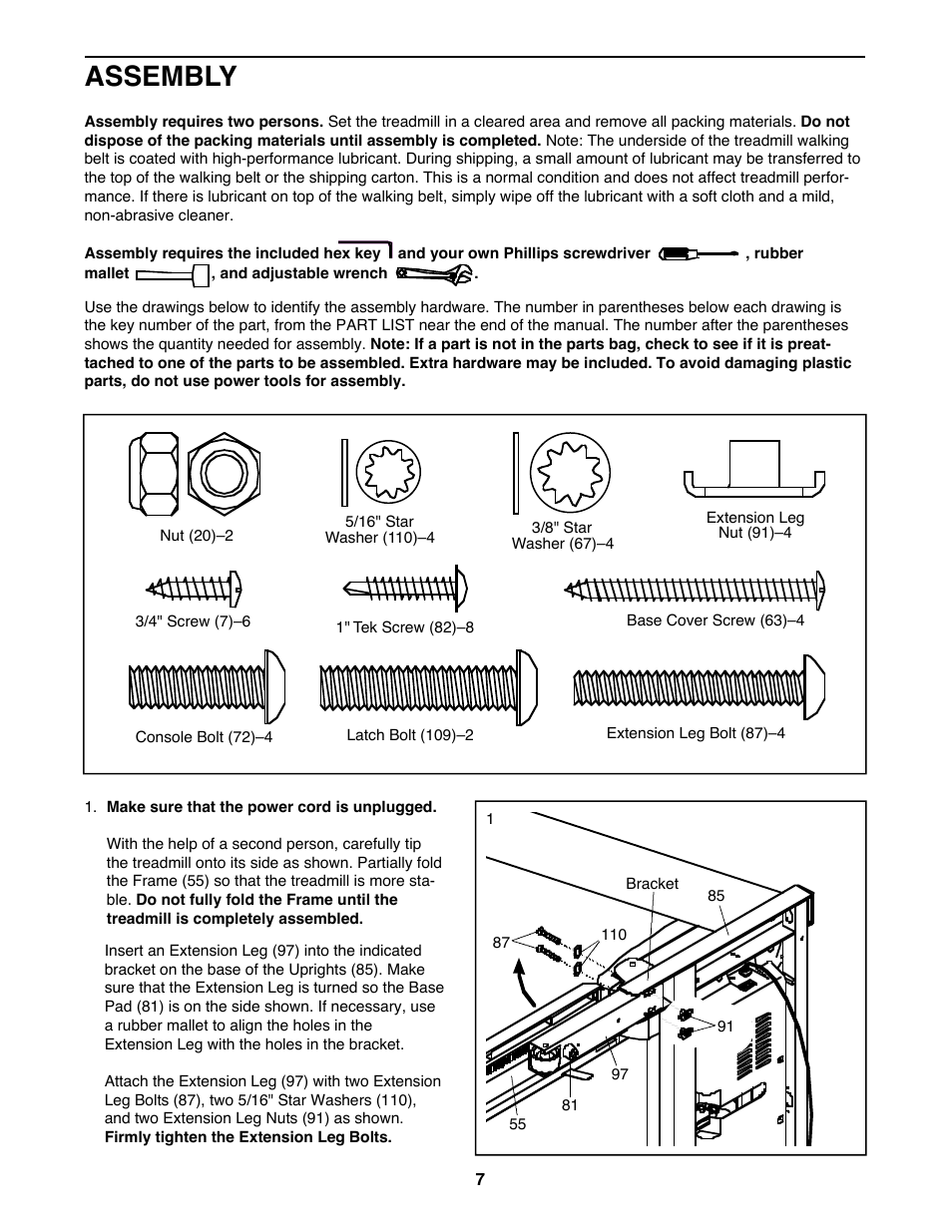 Assembly | Reebok Fitness VISTA 9700 RCTL09707.0 User Manual | Page 7 / 40