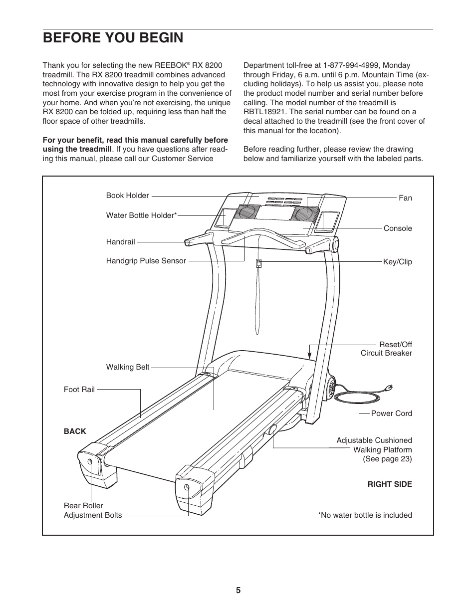 Before you begin | Reebok Fitness RBTL18921 User Manual | Page 5 / 34