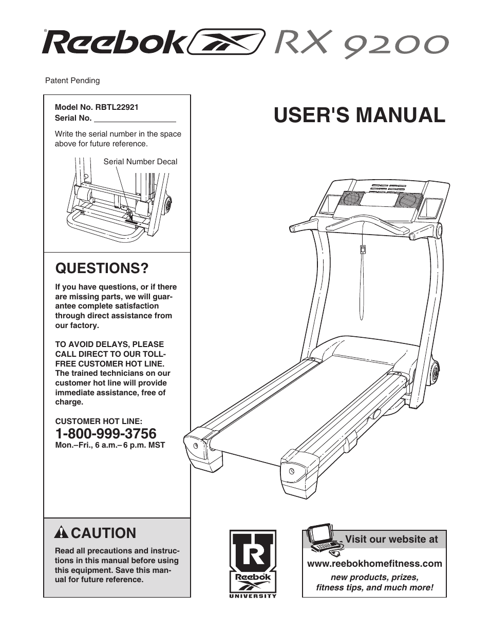 Reebok Fitness RX9200 RBTL22921 User Manual | 34 pages