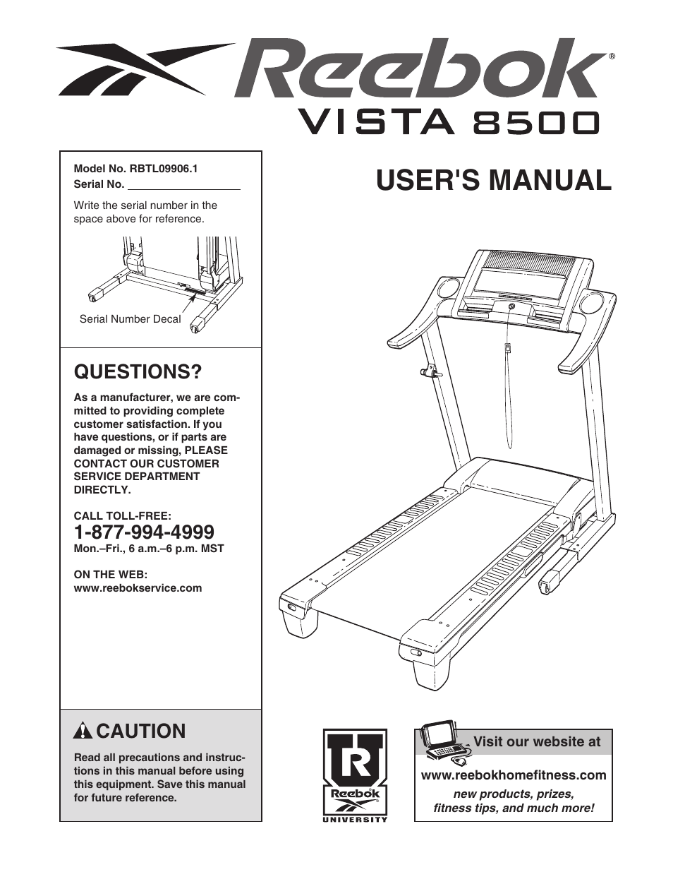 Reebok Fitness VISTA 8500 RBTL09906.1 User Manual | 36 pages