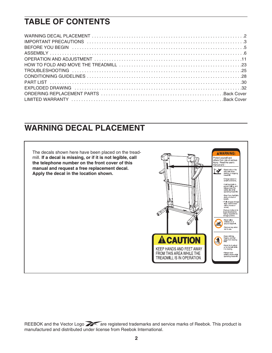 Reebok Fitness VISTA 8500 RBTL09906.1 User Manual | Page 2 / 36