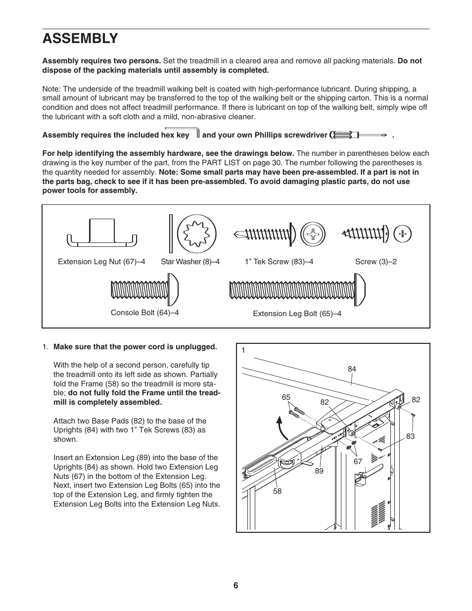 Assembly | Reebok Fitness VISTA 8500 RBTL09906.1 User Manual | Page 6 / 36