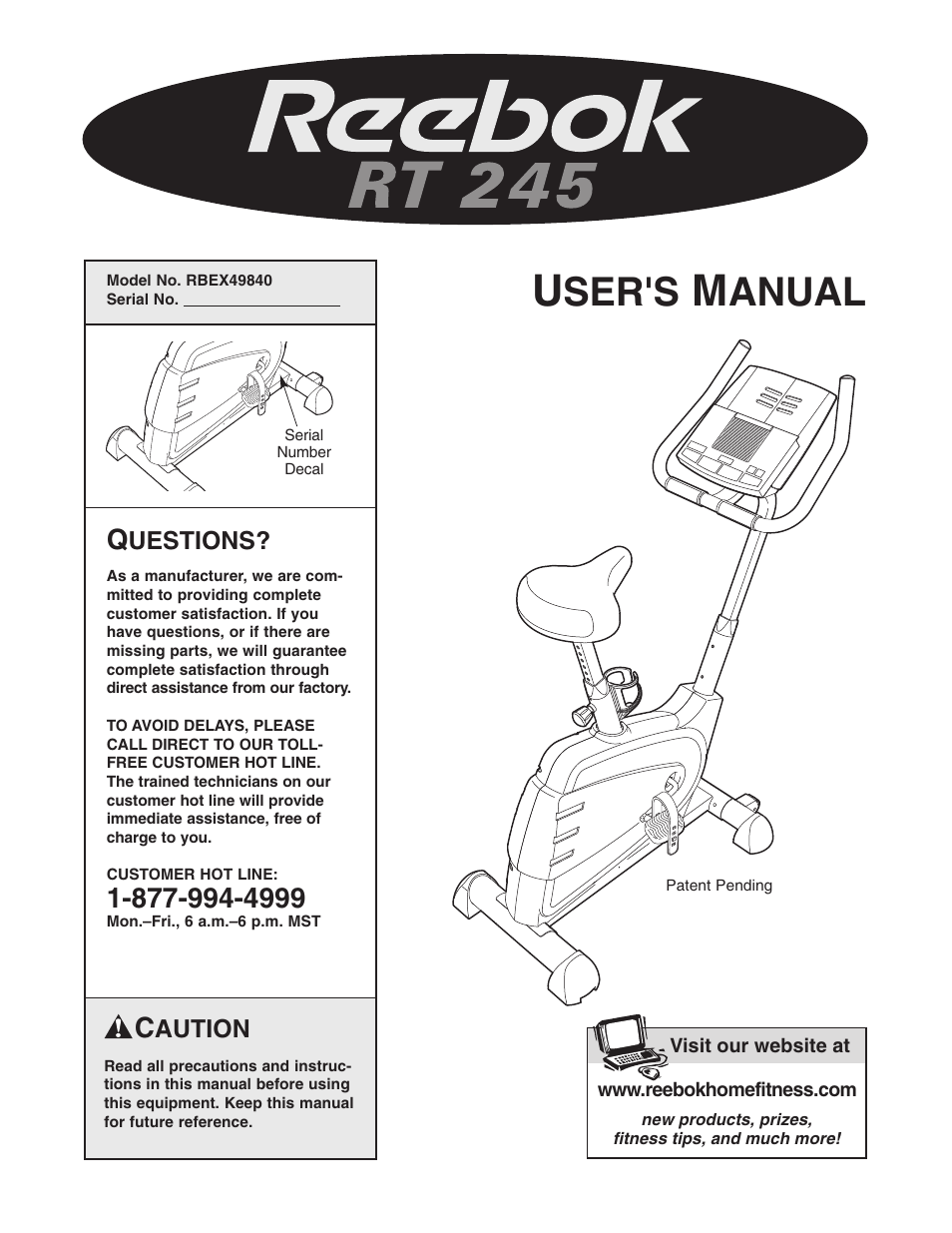 Reebok Fitness EXERCISE CYCLE RBEX49840 User Manual | 24 pages