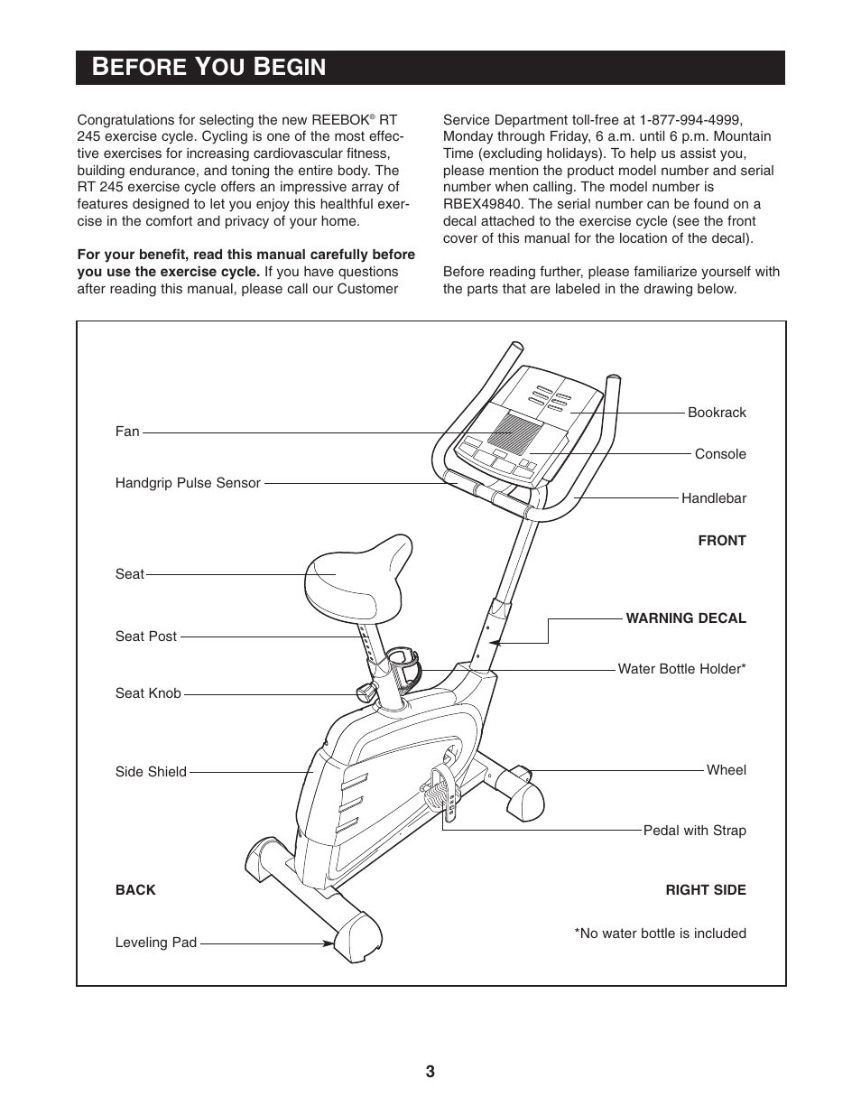 Efore, Egin | Reebok Fitness EXERCISE CYCLE RBEX49840 User Manual | Page 3 / 24