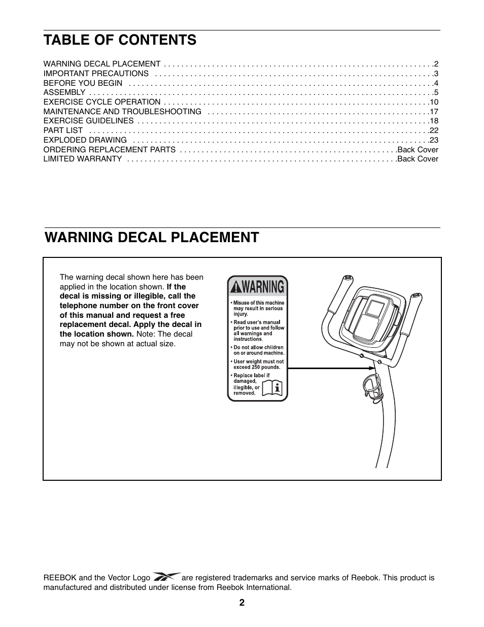 Reebok Fitness RT300 RBEX2976.3 User Manual | Page 2 / 24