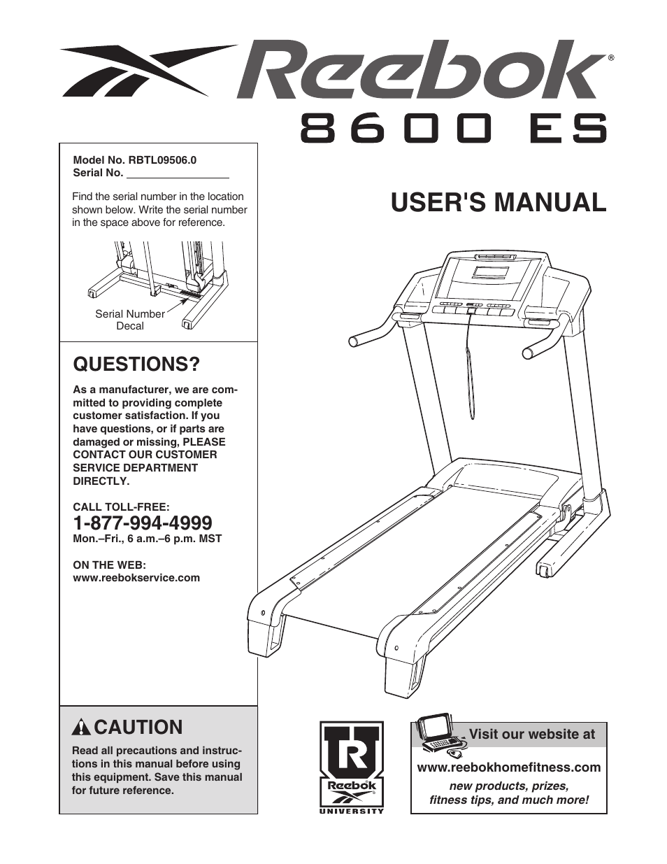 Reebok Fitness 8600 ES treadmill RBTL09506.0 User Manual | 36 pages