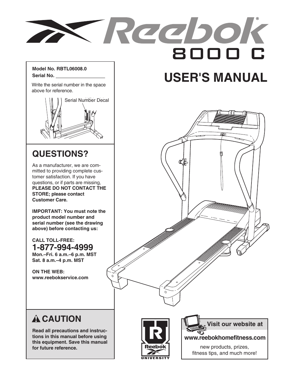 Reebok Fitness 8000 C treadmill RBTL06008.0 User Manual | 28 pages