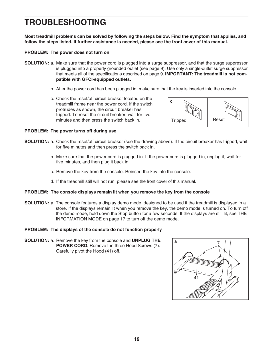 Troubleshooting | Reebok Fitness 8000 C treadmill RBTL06008.0 User Manual | Page 19 / 28