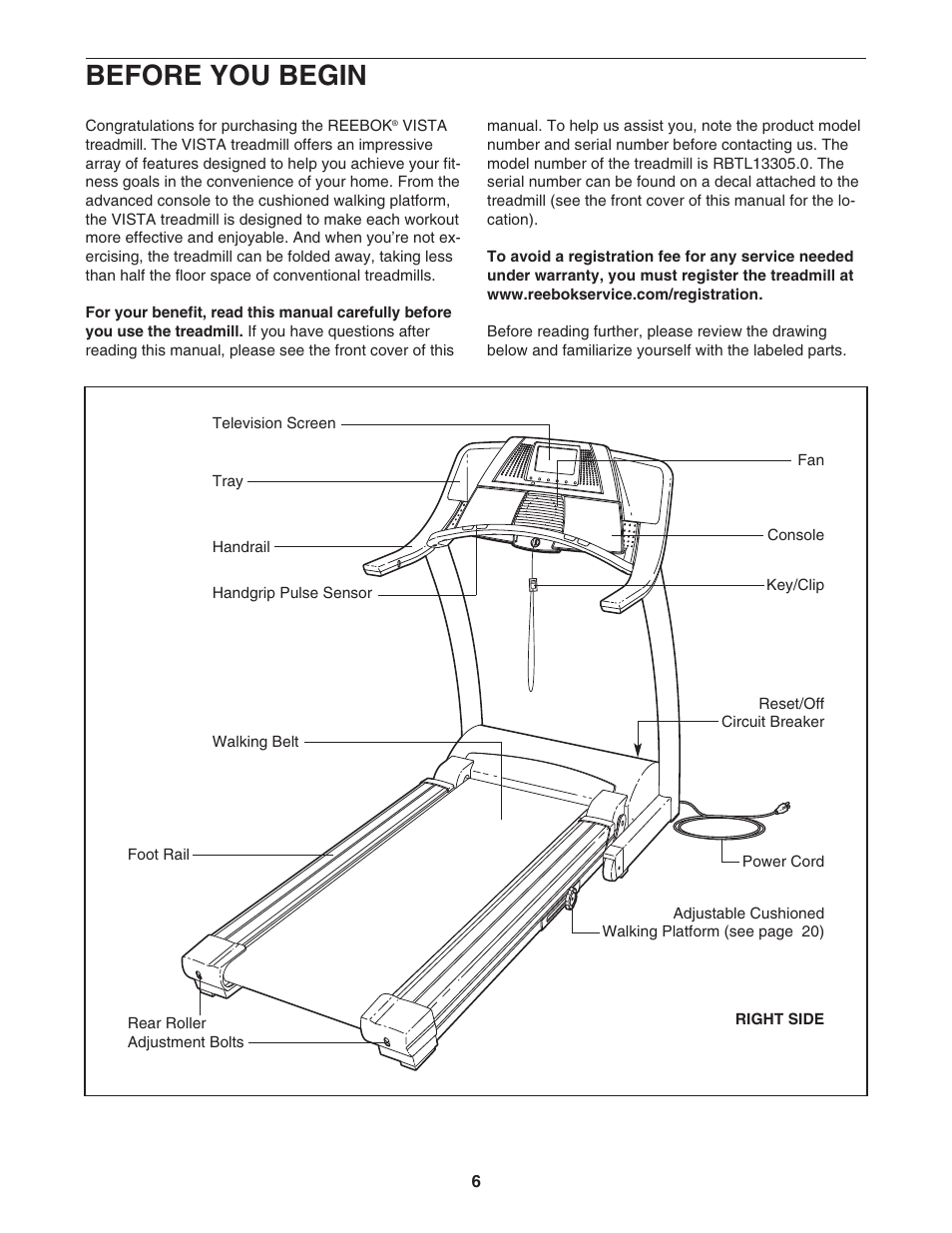 Before you begin | Reebok Fitness RBTL13305.0 User Manual | Page 6 / 30