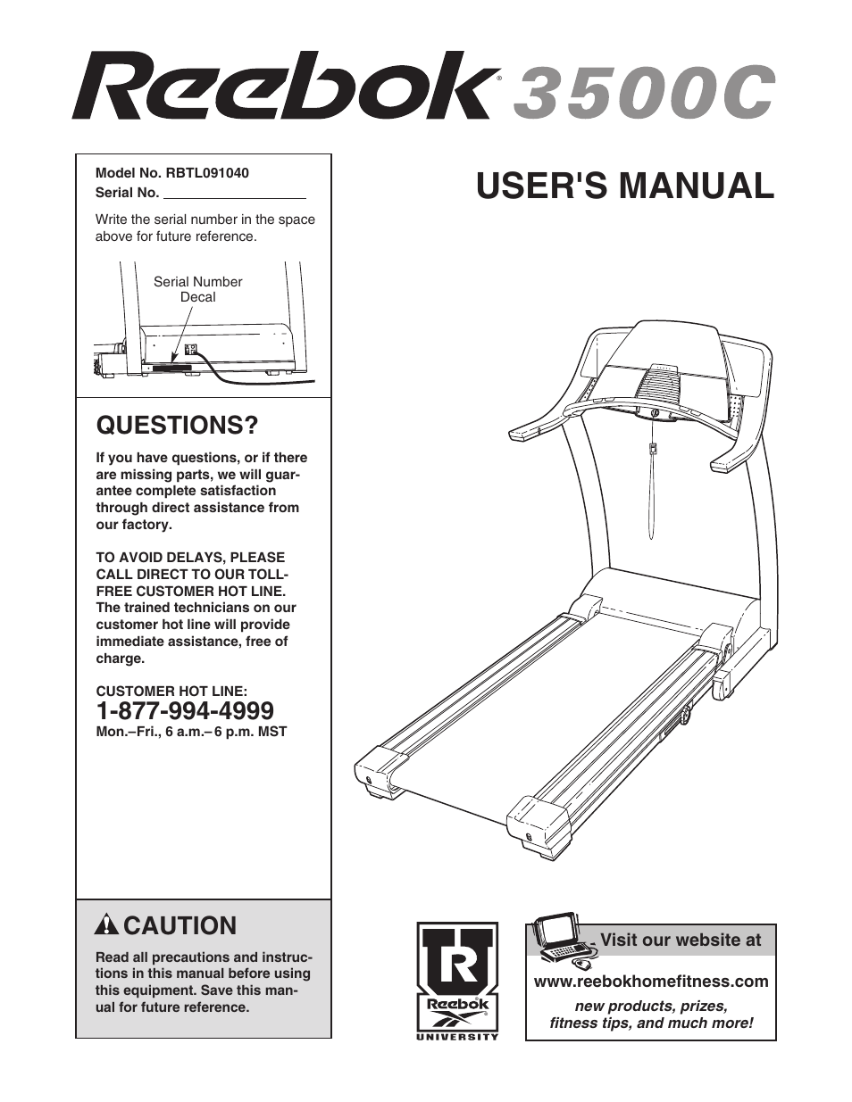 Reebok Fitness 3500C RBTL091040 User Manual | 34 pages