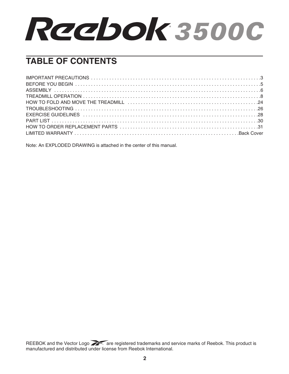 Reebok Fitness 3500C RBTL091040 User Manual | Page 2 / 34