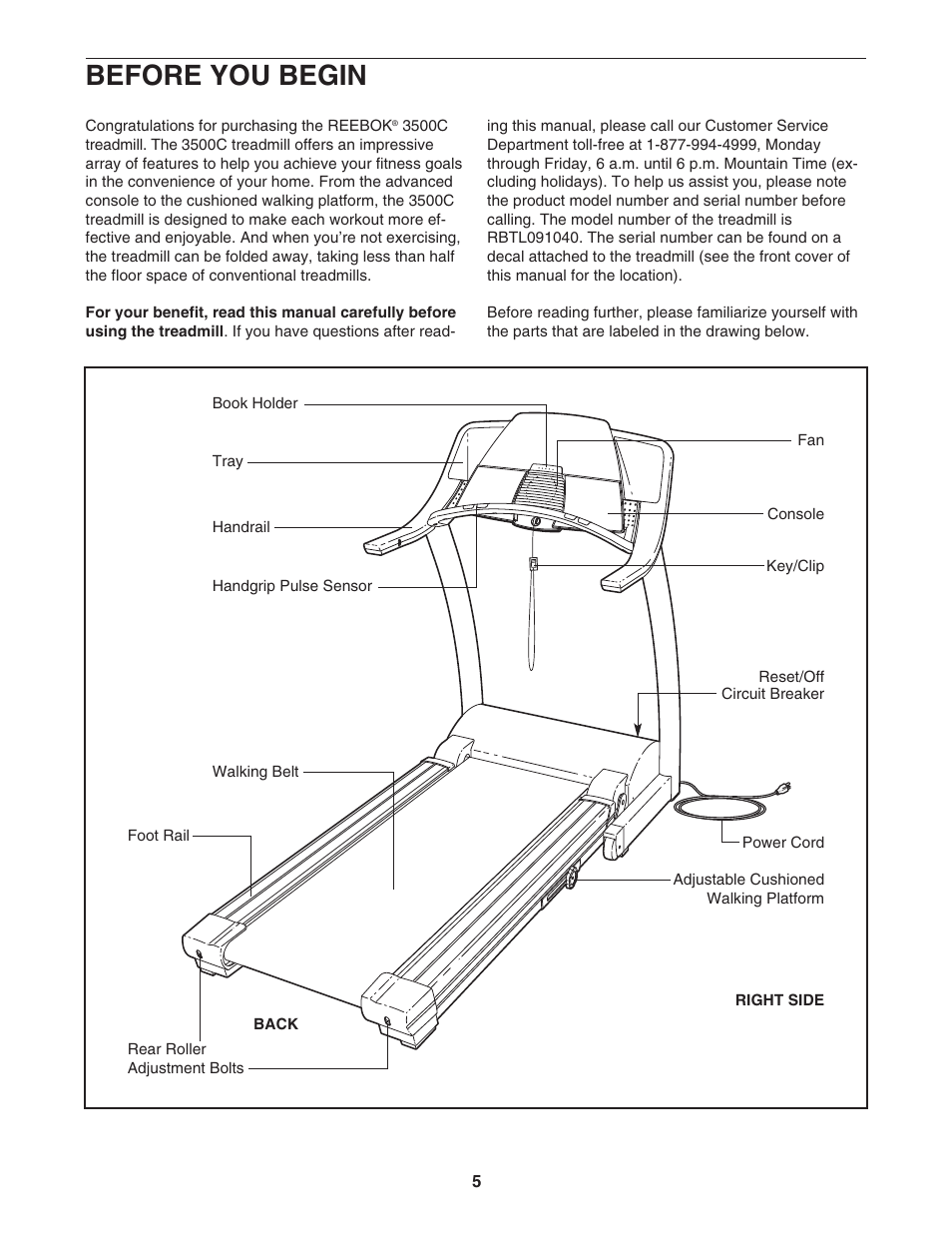 Before you begin | Reebok Fitness 3500C RBTL091040 User Manual | Page 5 / 34