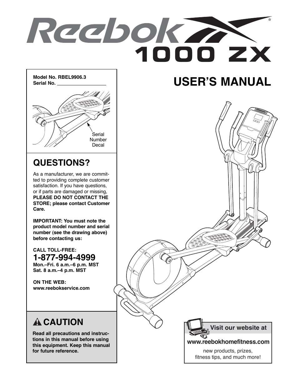Reebok Fitness 1000 ZX RBEL9906.3 User Manual | 28 pages