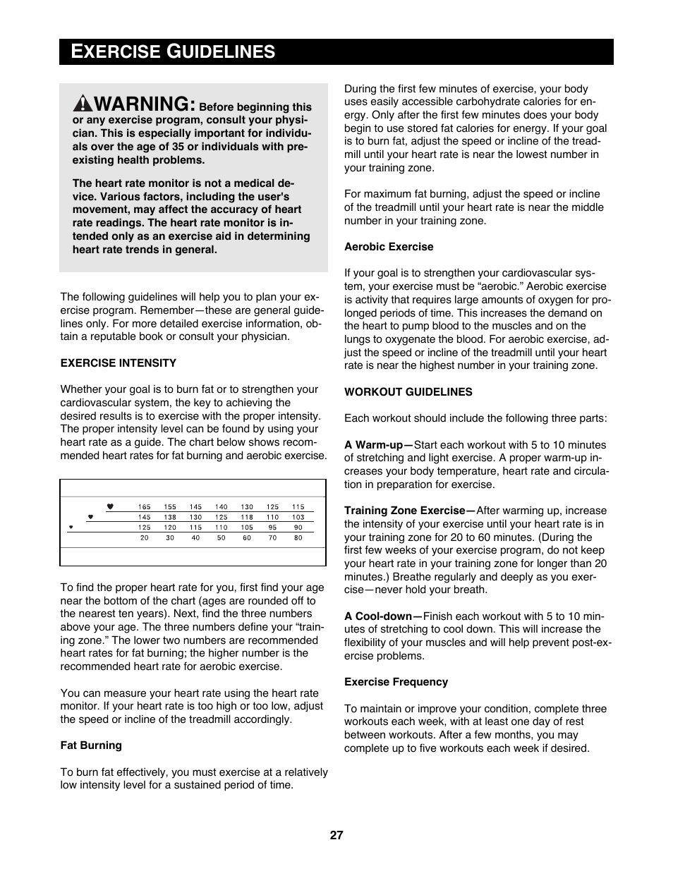 Warning, Xercise, Uidelines | Reebok Fitness ACD 4 RBTL19981 User Manual | Page 27 / 34