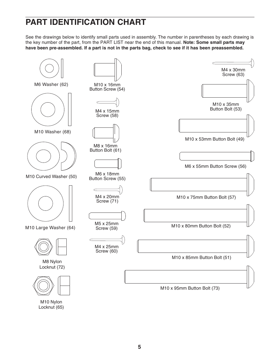 Part identification chart | Reebok Fitness RBBE2057.0 User Manual | Page 5 / 20