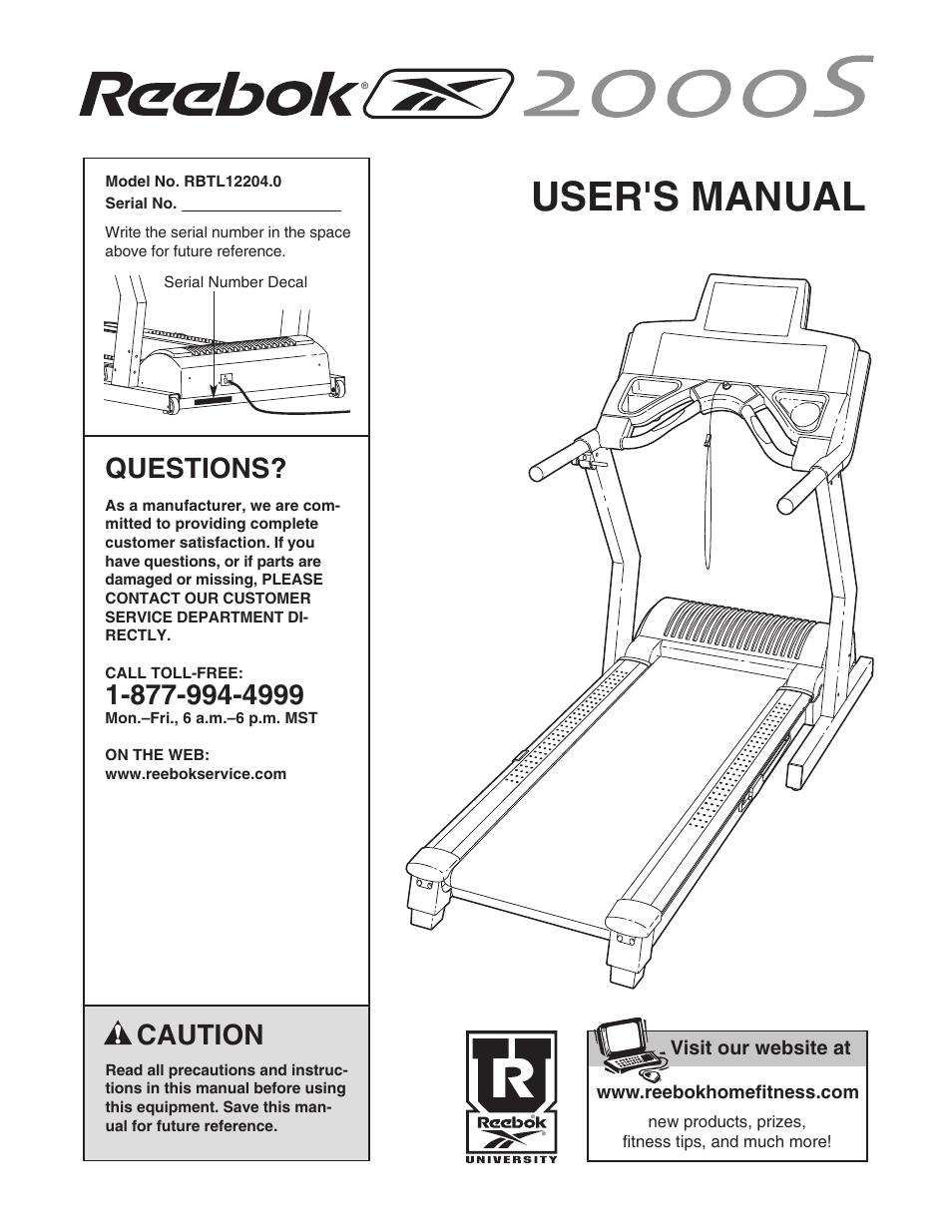 Reebok Fitness 2000S RBTL12204.0 User Manual | 34 pages