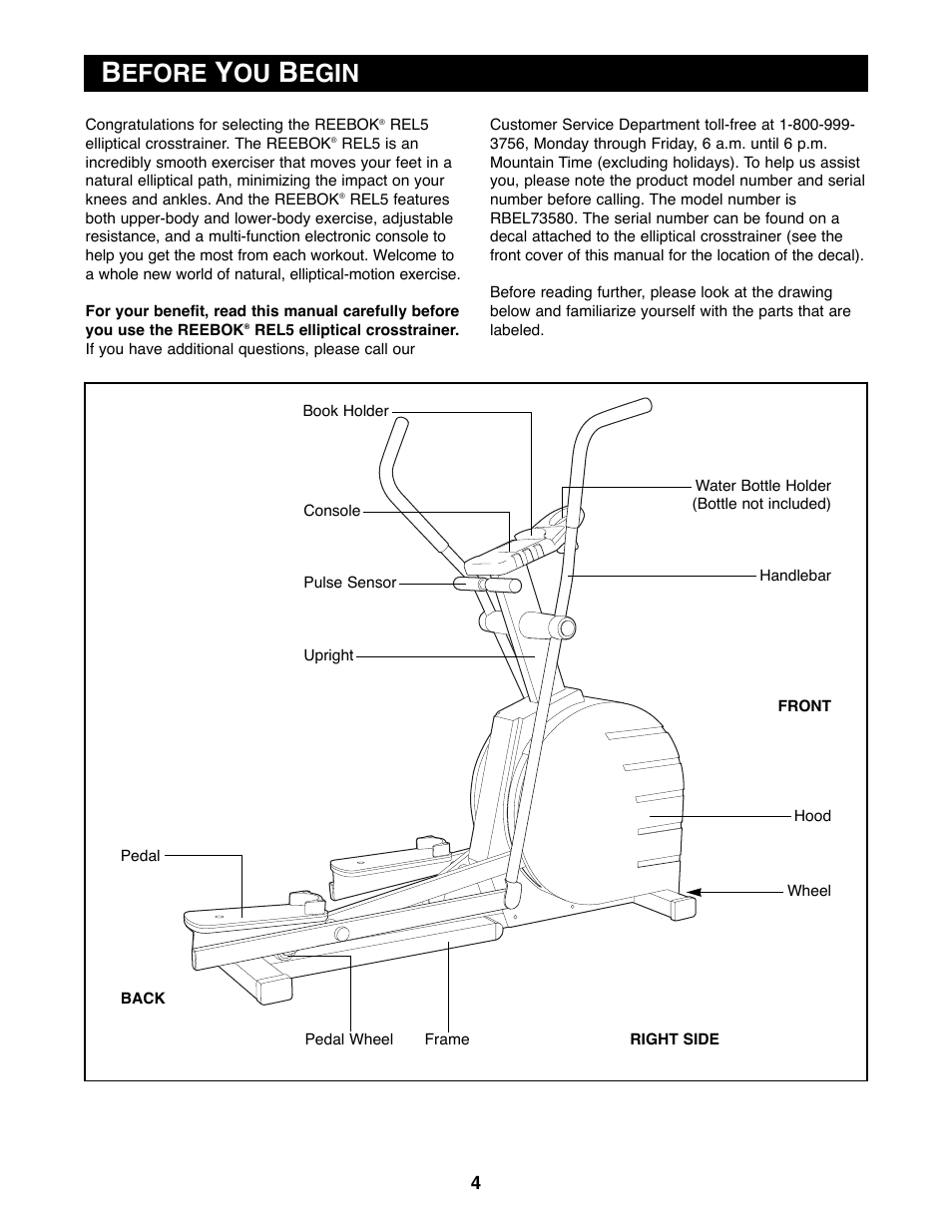 Efore, Egin | Reebok Fitness RBEL73580 User Manual | Page 4 / 16