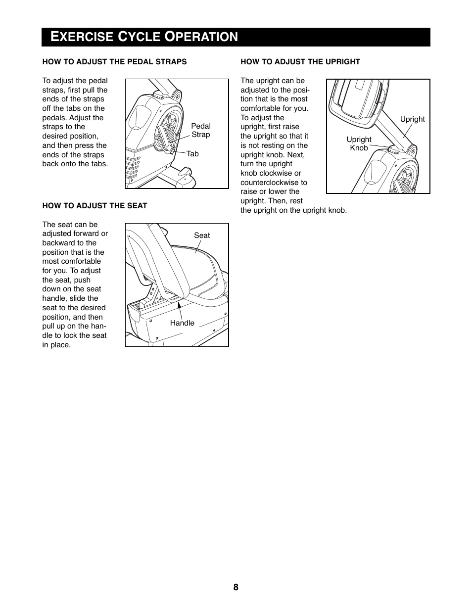 Xercise, Ycle, Peration | Reebok Fitness EXERCISE CYCLE RBEX3976.0 User Manual | Page 8 / 24