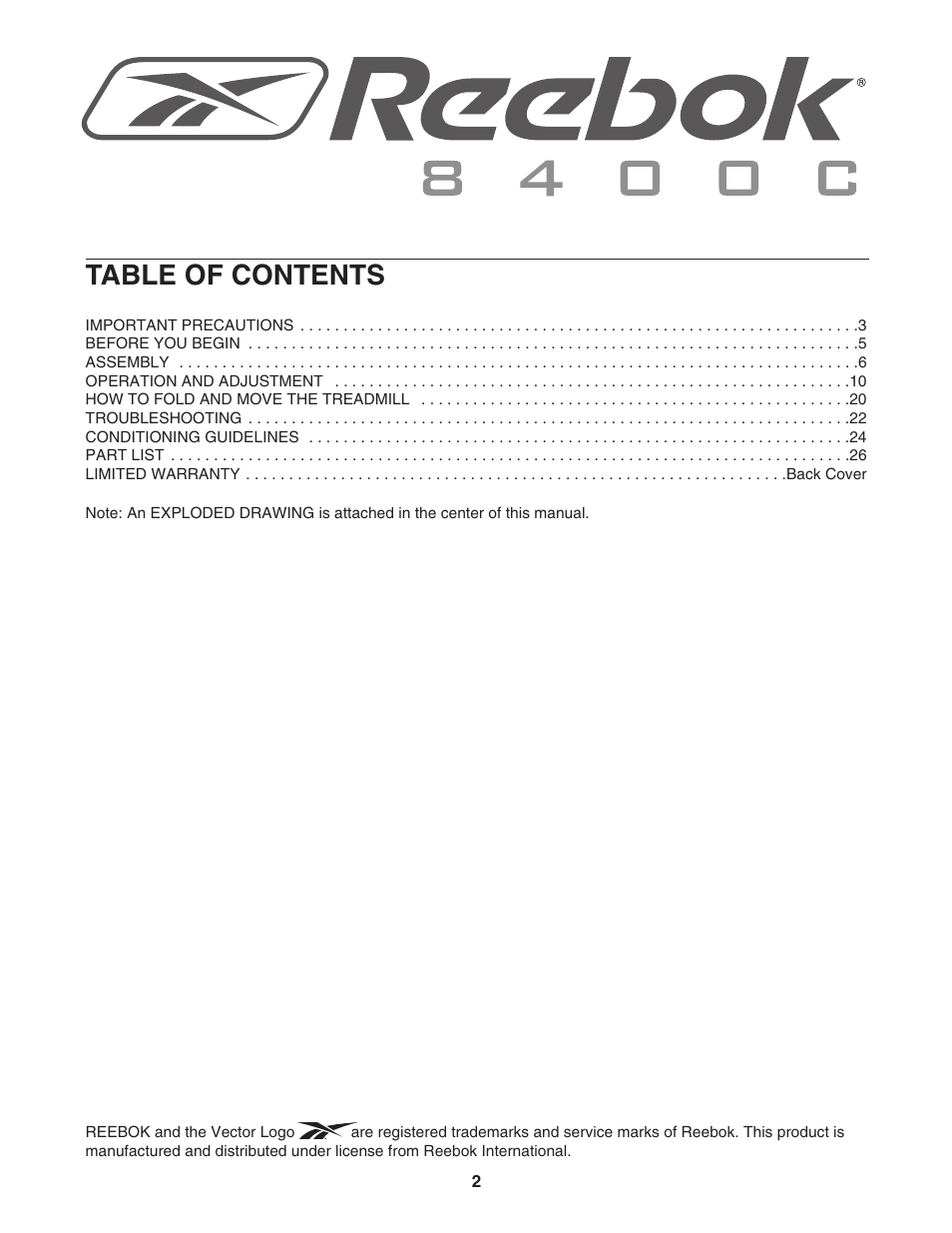 Reebok Fitness RBTL97105.0 User Manual | Page 2 / 30