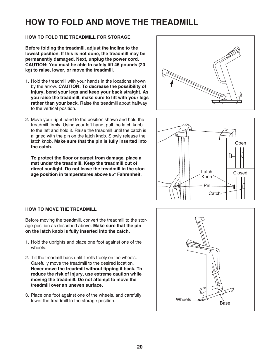 How to fold and move the treadmill | Reebok Fitness RBTL97105.0 User Manual | Page 20 / 30