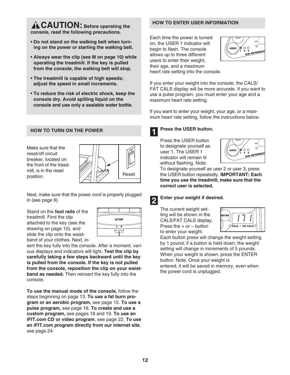 Caution | Reebok Fitness RBTL13830 User Manual | Page 12 / 38