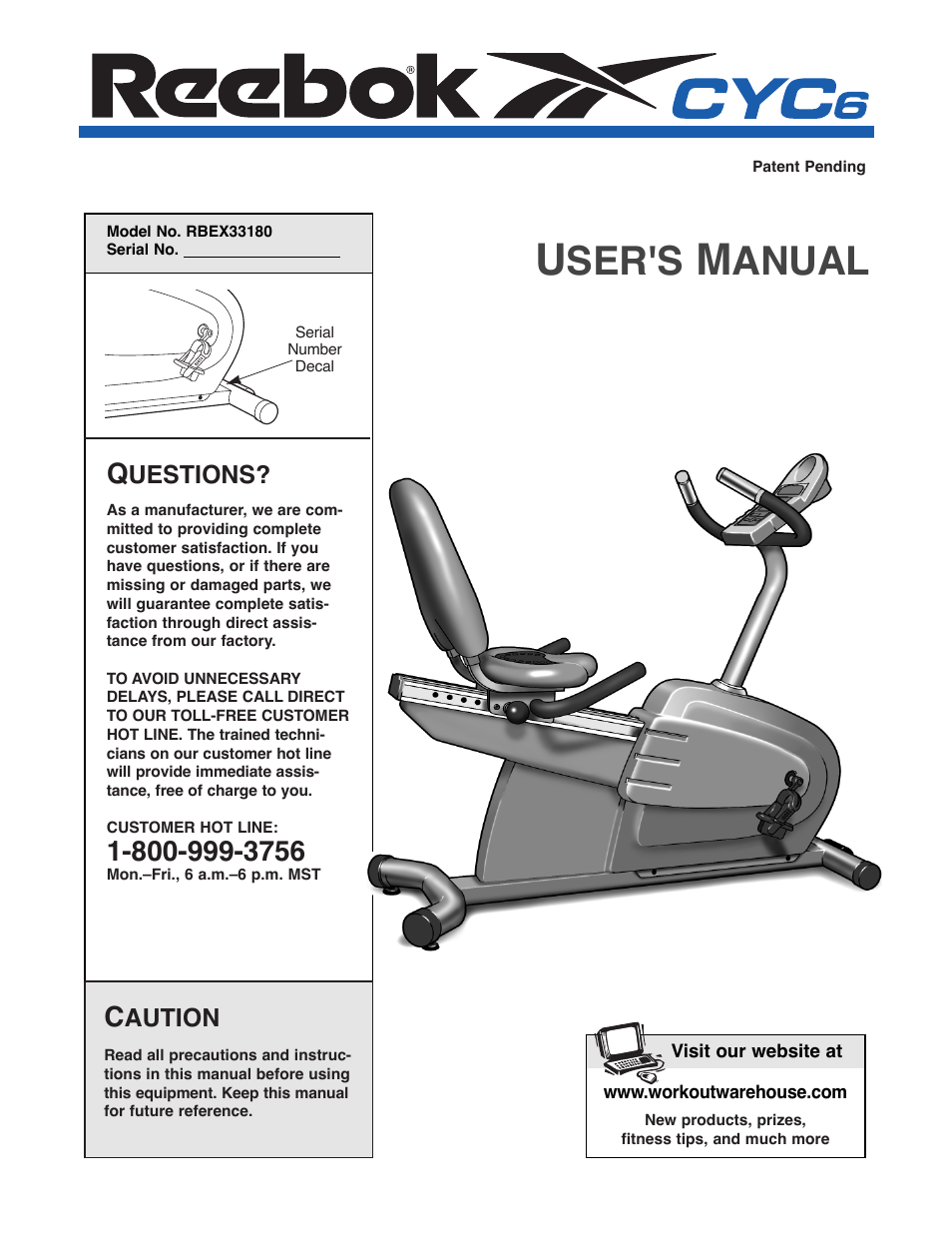 Reebok Fitness RBEX33180 User Manual | 16 pages