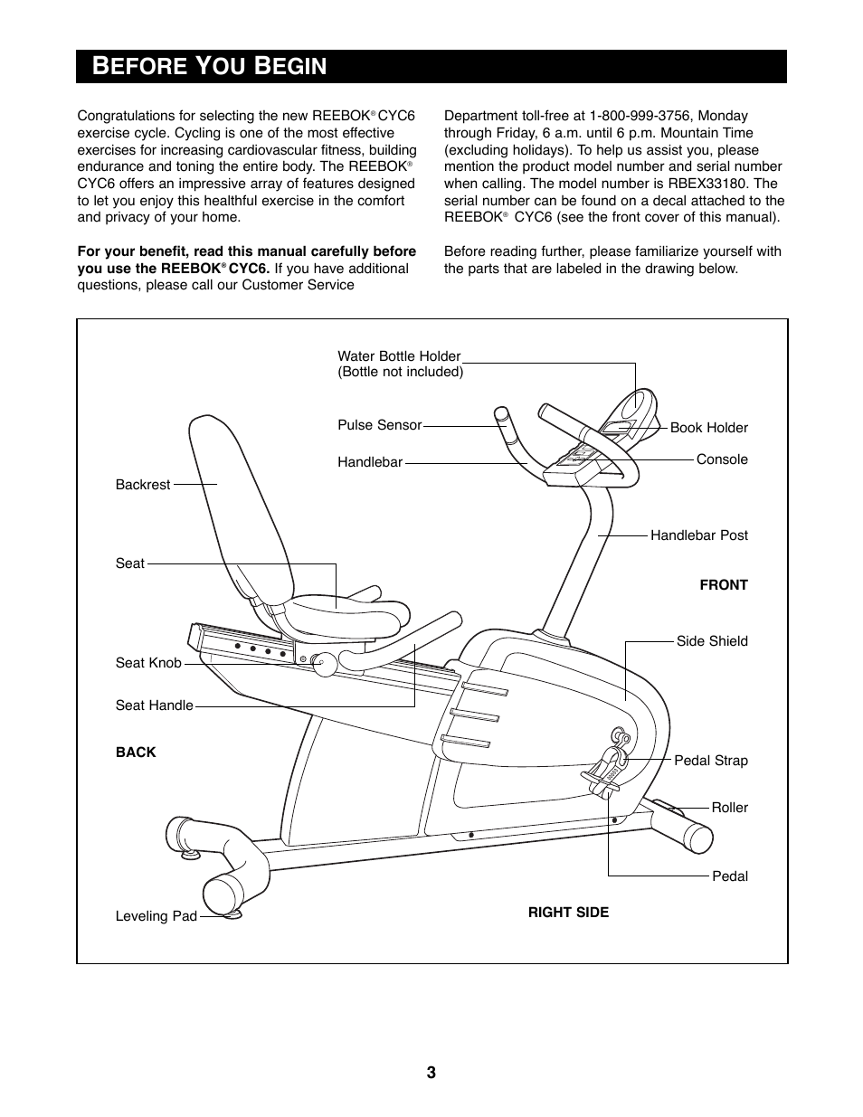 Efore, Egin | Reebok Fitness RBEX33180 User Manual | Page 3 / 16